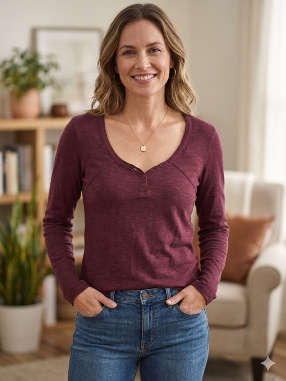 Horny Toad maroon Henley top long sleeves lightweight Medium